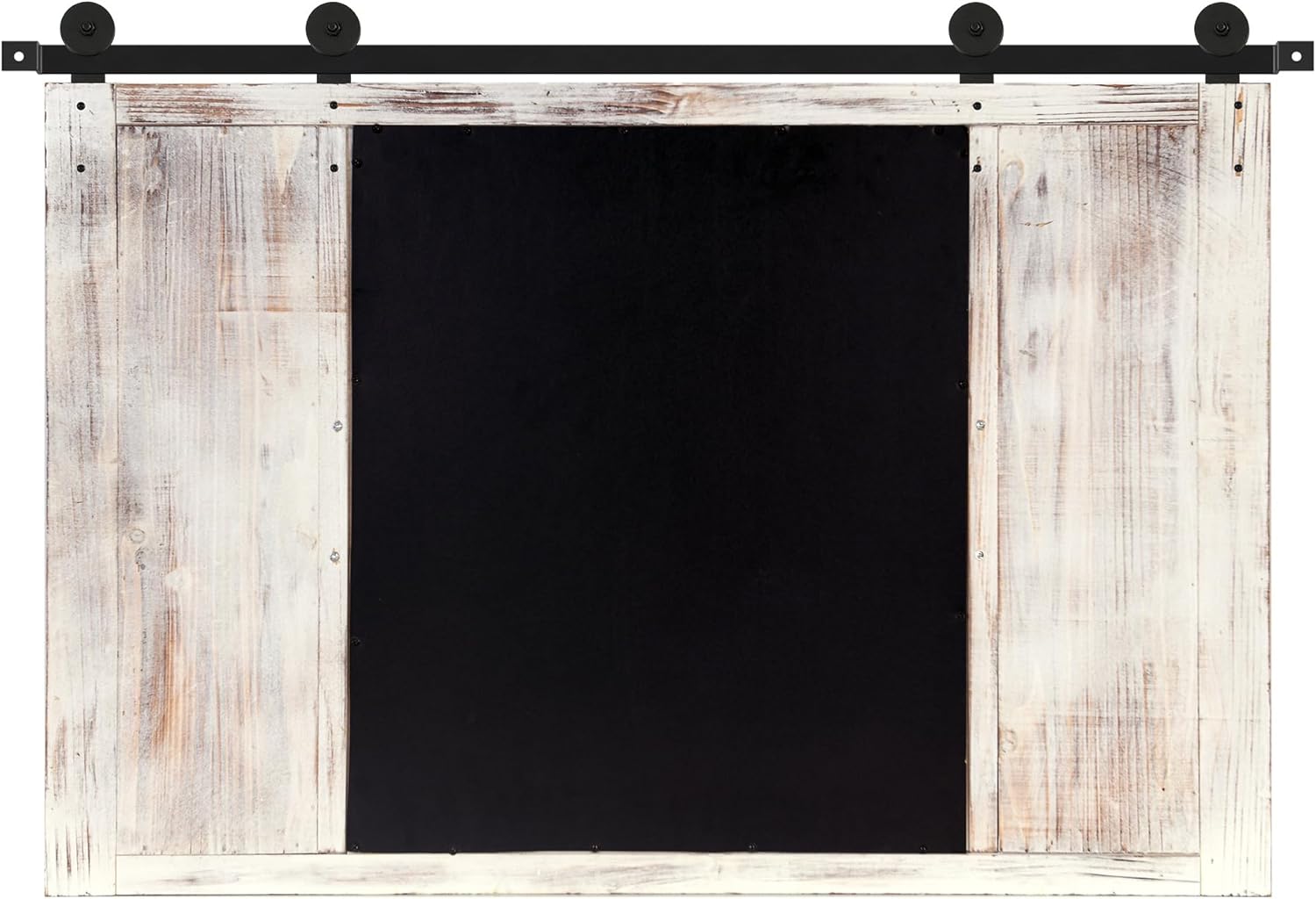 COGOOD Farmhouse Barn Door Mirror - 37" x 26" Rustic Wood Framed Mirror Wall Decor for Dining Room, Bathroom, Living Room, Bedroom Decorative, Rustic White