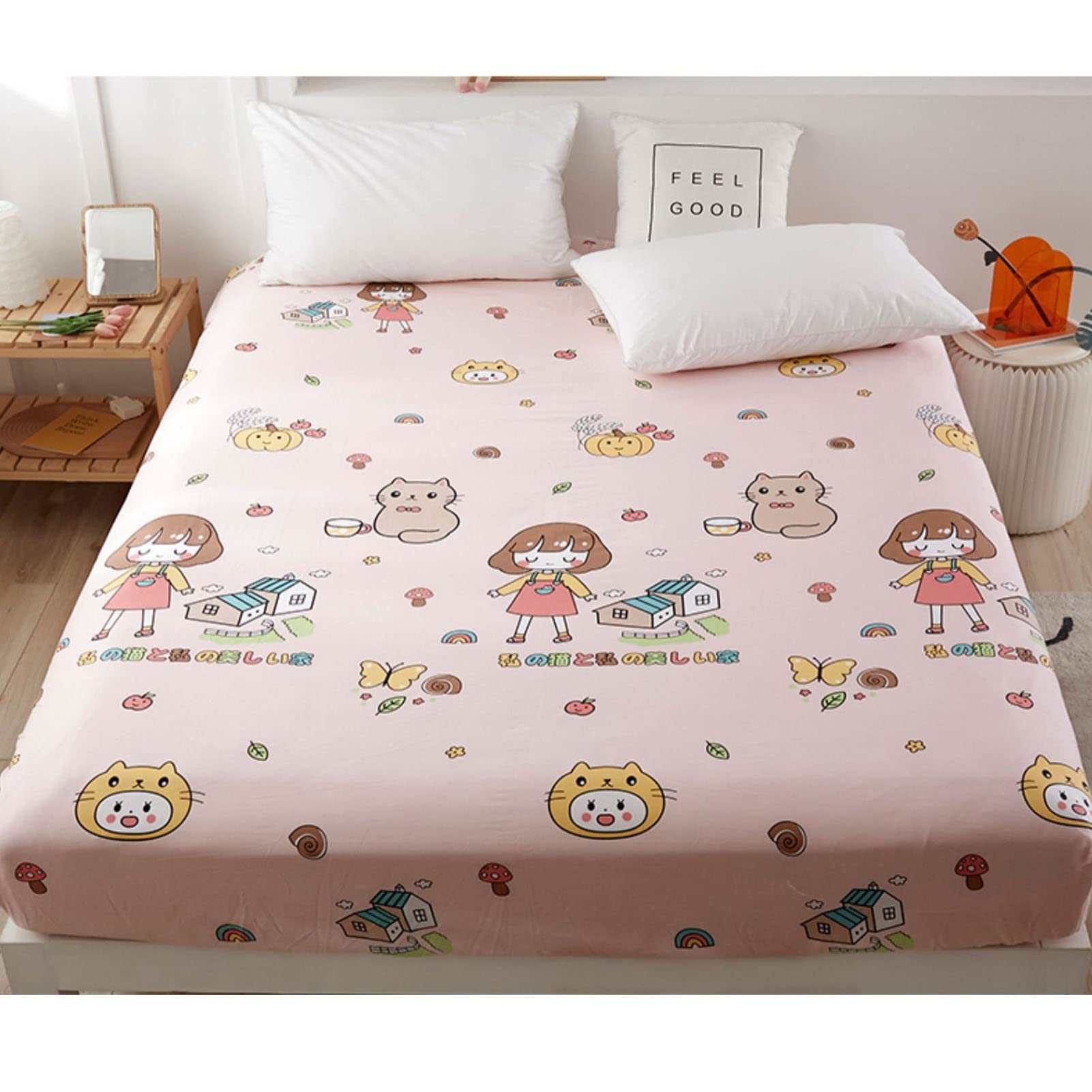 Drap housse rose 180x200 cm en microfibre pour lit 2 personnes de style européen