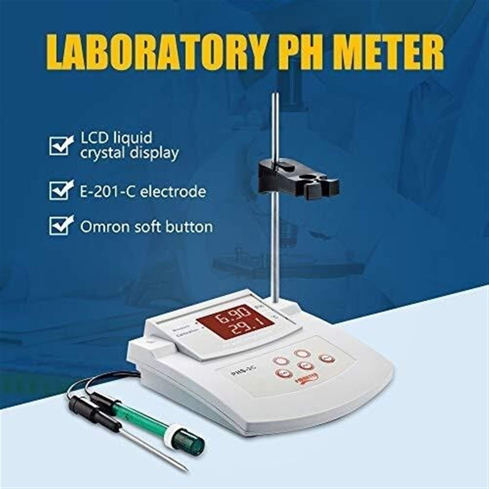 Medidor de pH de laboratorio de mesa con precisión de pH de ± 0,01, 2 electrodos PH/temperatura, calibración automática de 2 puntos, probador digital de escritorio