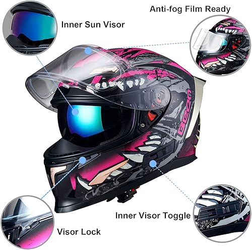 Miniatura 4 de BEON - Casco de motocicleta de cara completa, casco de bicicleta de calle con viseras transparentes y tintadas y múltiples rejillas de ventilación,
