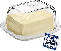 Vista 1 de Crystalia Mantequillera con tapa, grande de plástico con cubierta de vidrio, bonito soporte para barra de mantequilla europea, bandeja