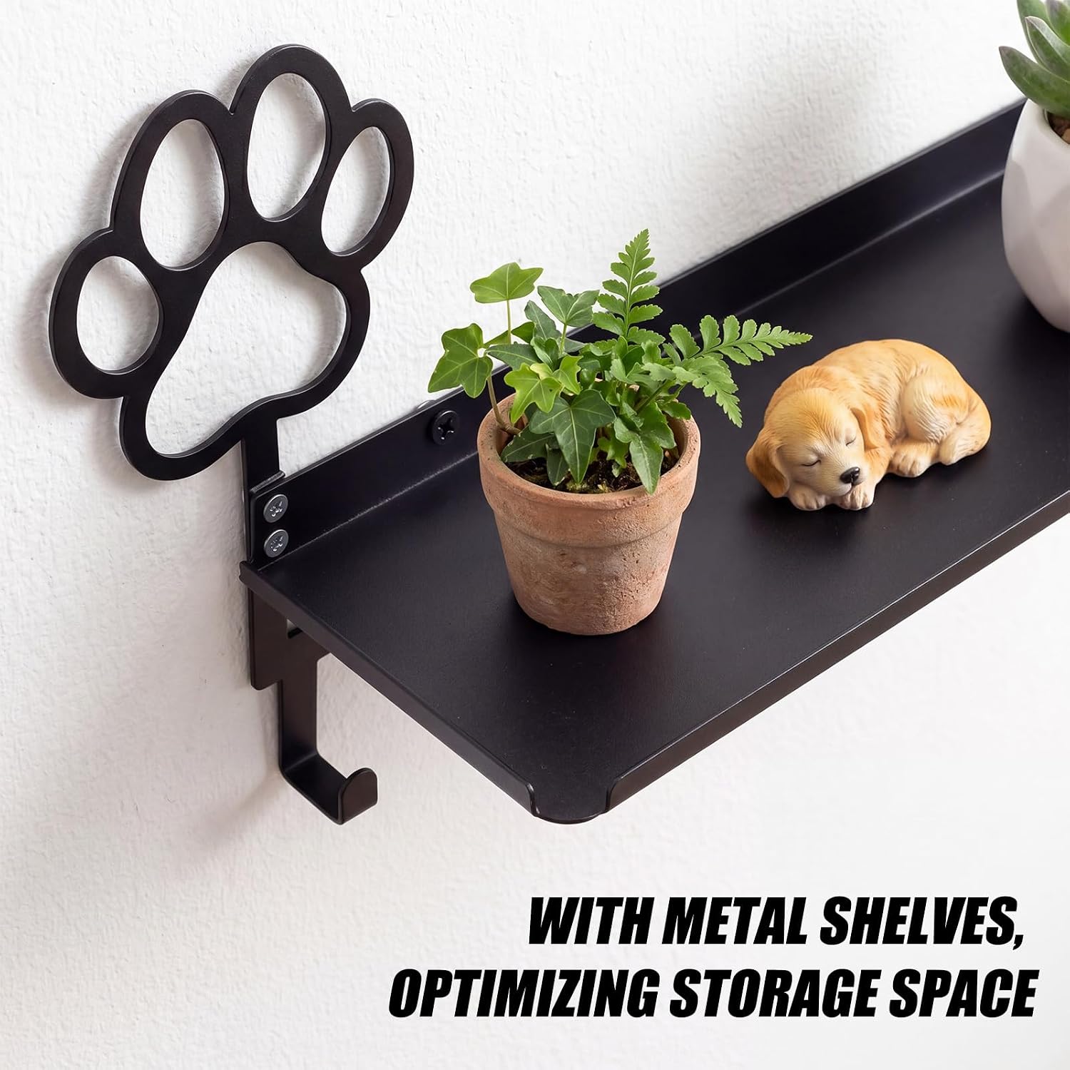 Mifoci Black Dog Paw Metal Wall Mounted Coat Rack with Shelf 4 Hooks