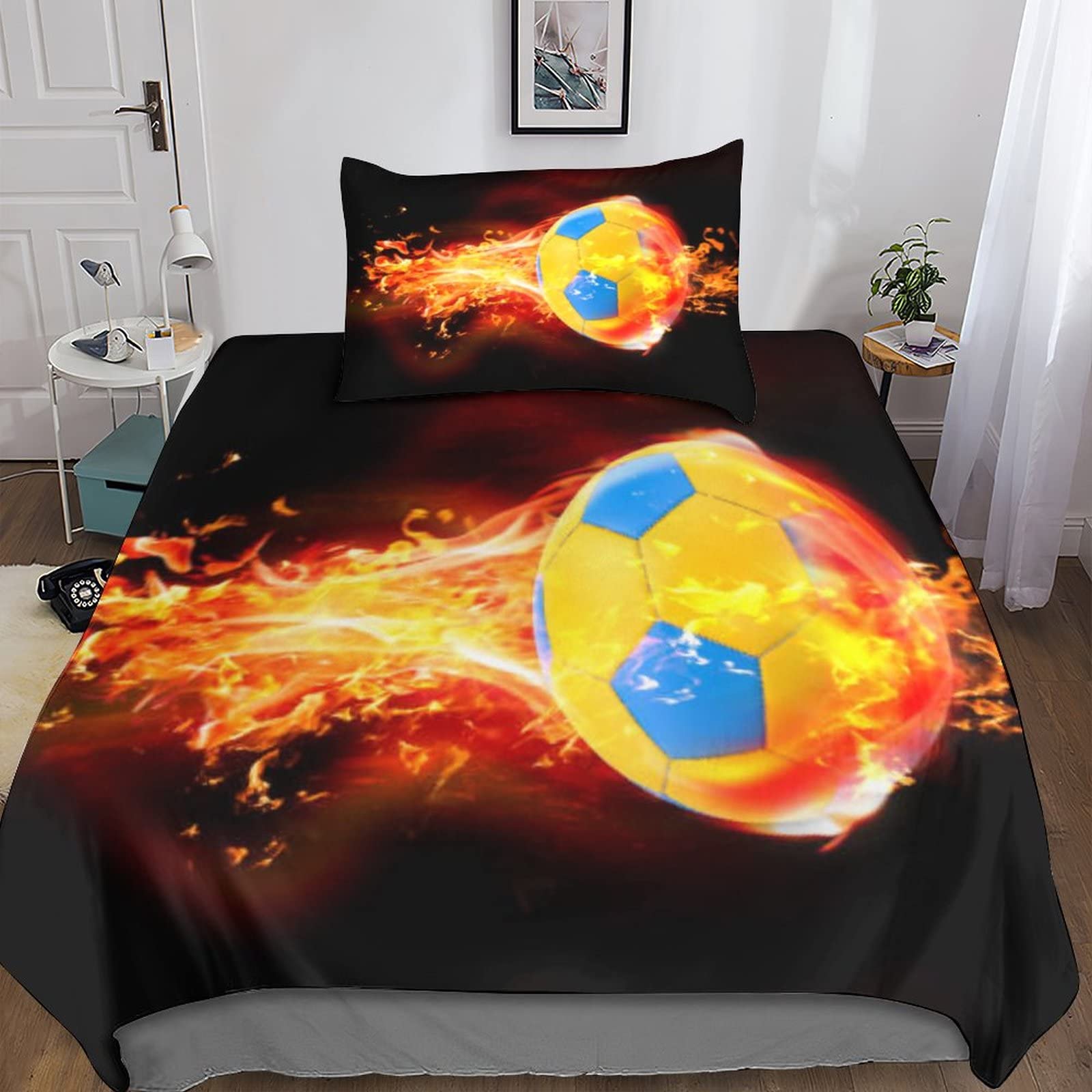Housse de couette 3D football hypoallergénique en microfibre respirante