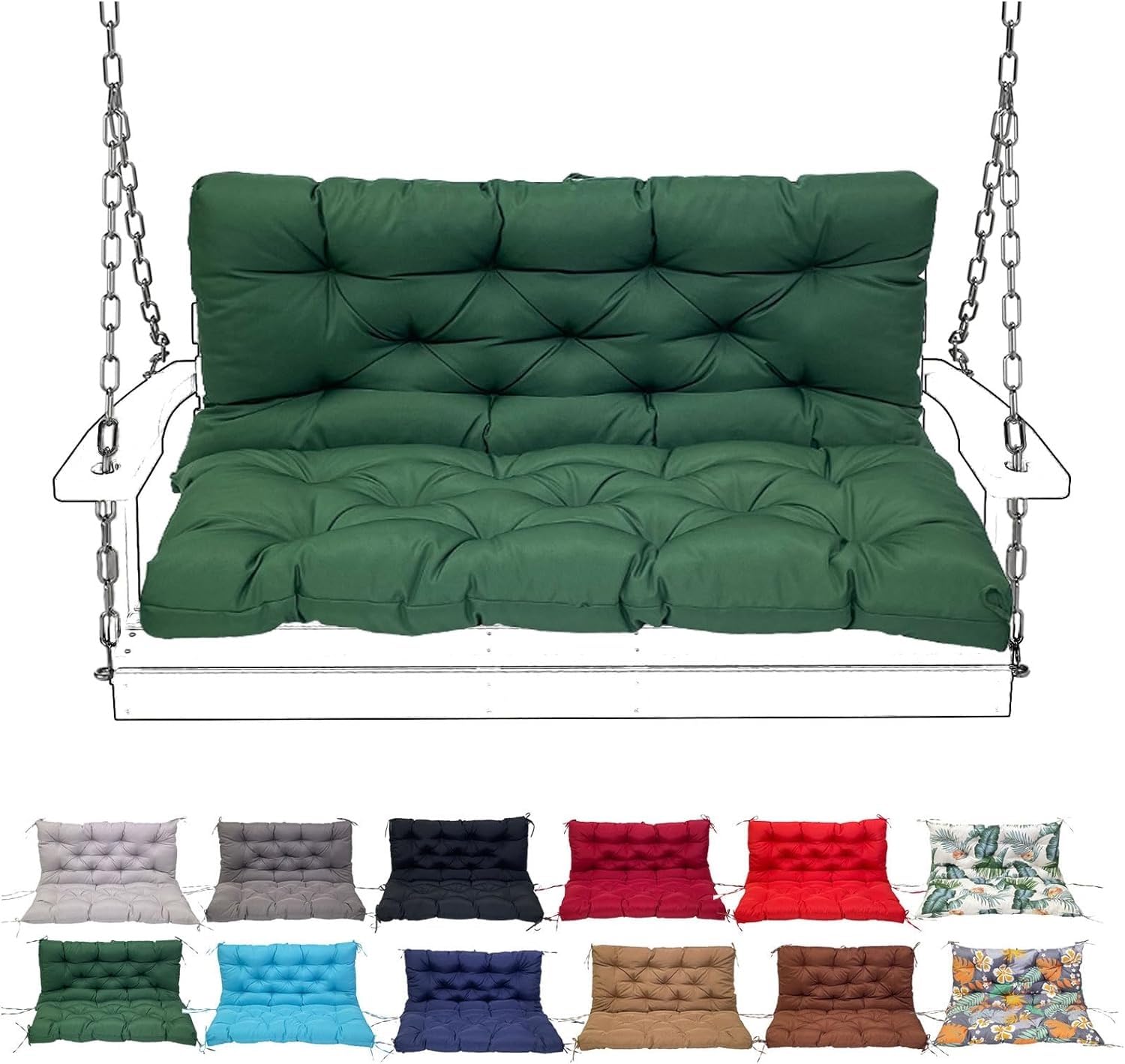 Porch Swing Cushion with Backrest, Waterproof Bench Cushion for Outdoor Furniture, 2-3 Seater Replacement Thickened Swing Cushion with Ties,Patio,Outdoor,Backyard and Garden(#9,100X100CM/39X39IN)