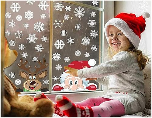 Miniatura 3 de Calcomanías de Navidad de doble cara de vidrio electrostático de copo de nieve blanco, 4 piezas, envolturas para refrigerador, decoraciones de