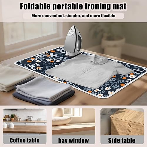 Miniatura 6 de Tabla de planchar portátil, plegable, resistente al calor, tabla de planchar de tamaño completo para lavadora y secadora, flor blanca azul