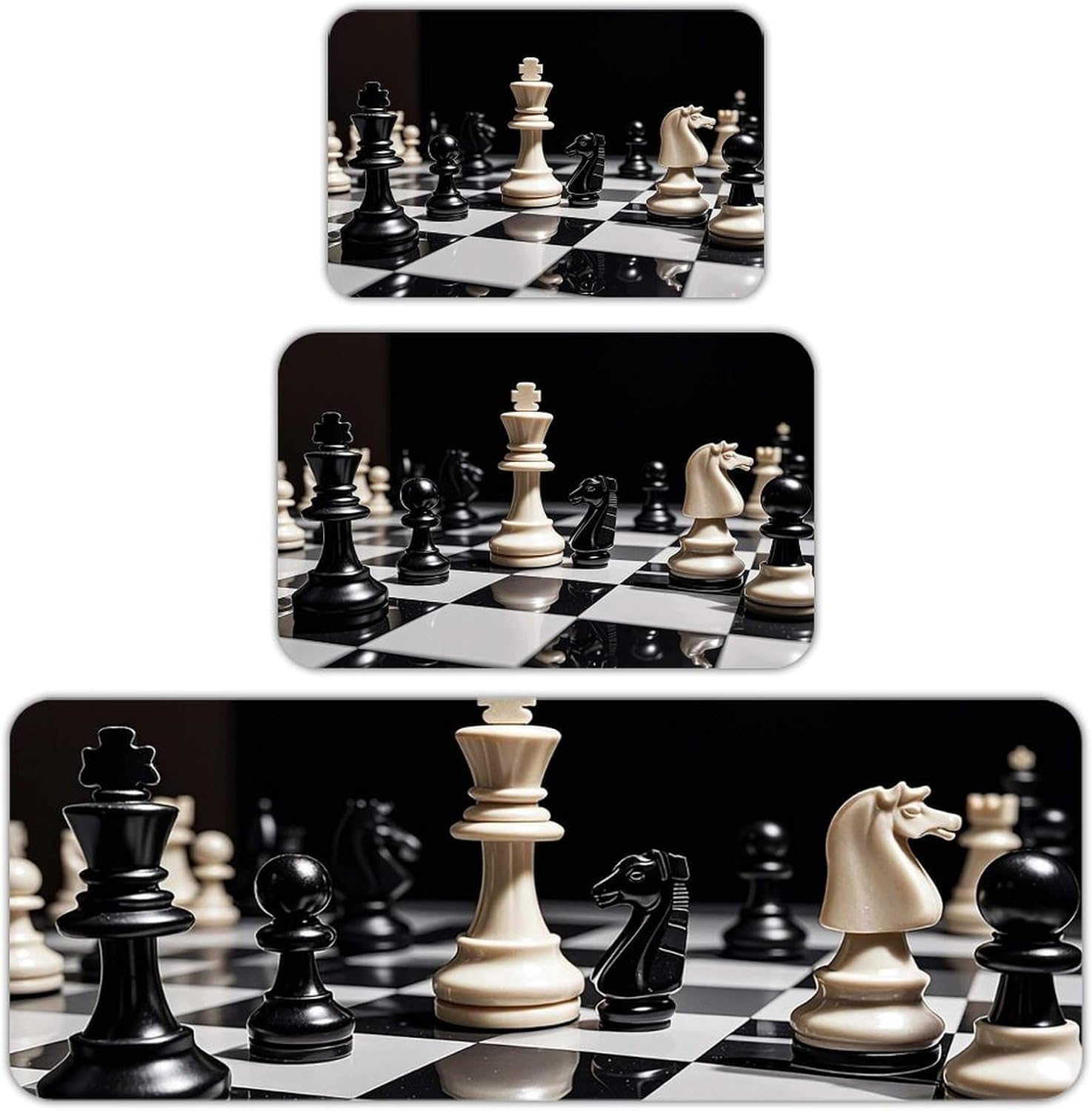 Black and White Chess Kitchen Mats for Floor 3 Pcs Kitchen Rugs