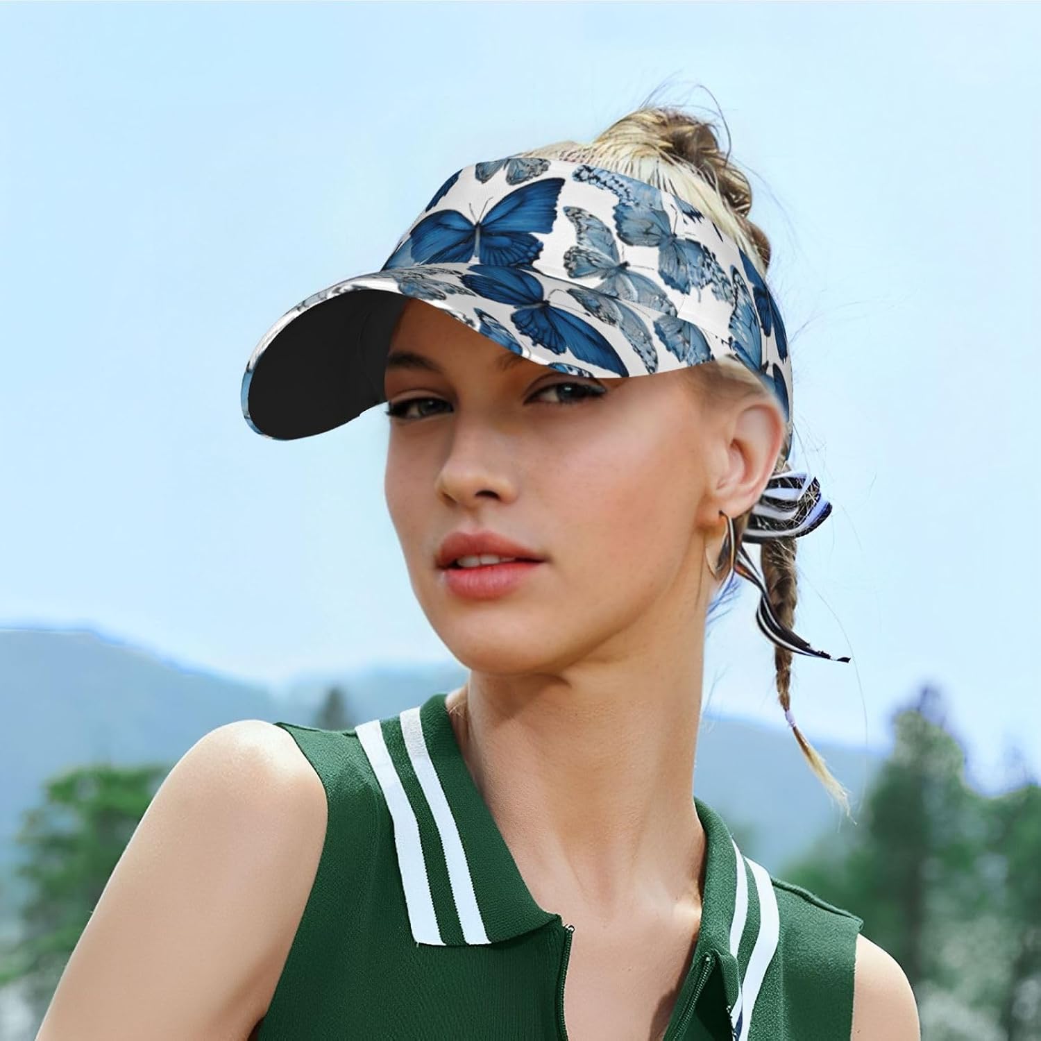 (Blue Butterflies) Adult Sun Visor Hat Adjustable Open Top Sports Cap Breathable for Men Women Beach Vacation Essentials