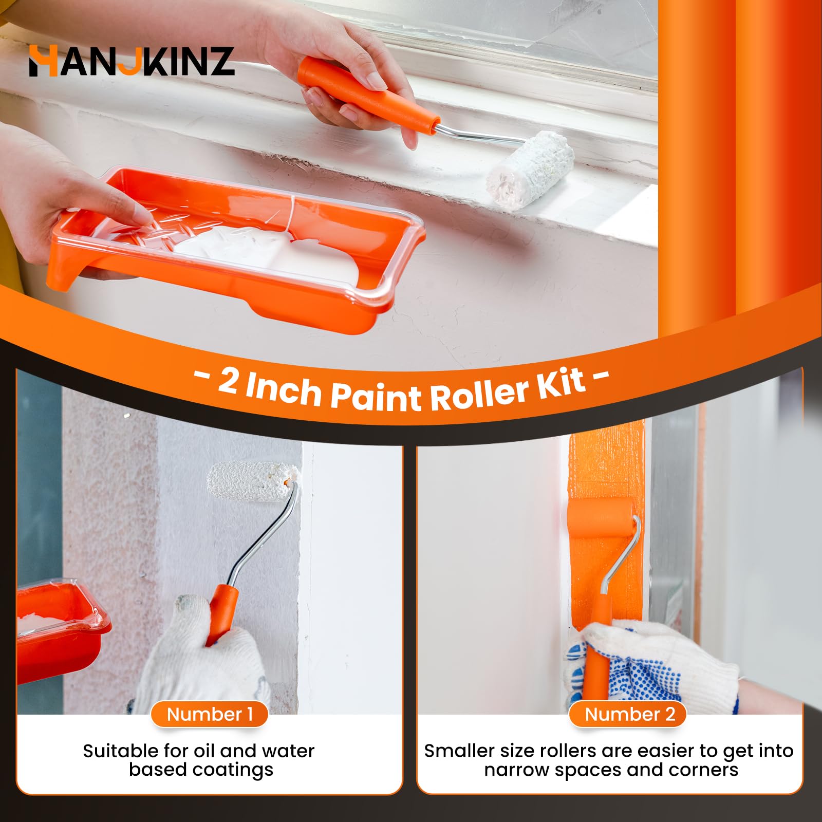 Kit de rodillos de pintura de 2 pulgadas, juego de 20 rodillos de pintura pequeños con rodillo de pintura de espuma de alta densidad y cubiertas de microfibra de 3/8 pulgadas, mini rodillos