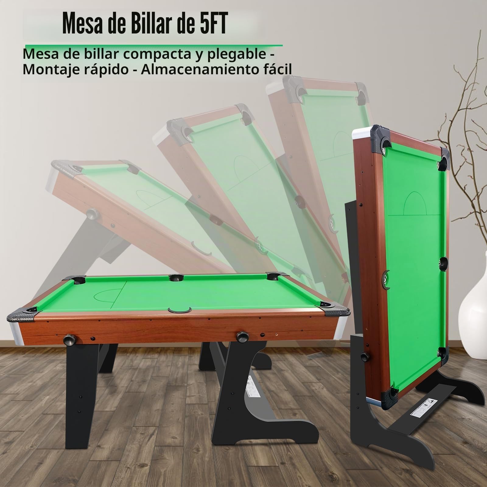 HLC Mesa de billar plegable con accesorios completos, 154 x 77,5 x 81 cm, tres colores, para su familia y sus hijos. verde