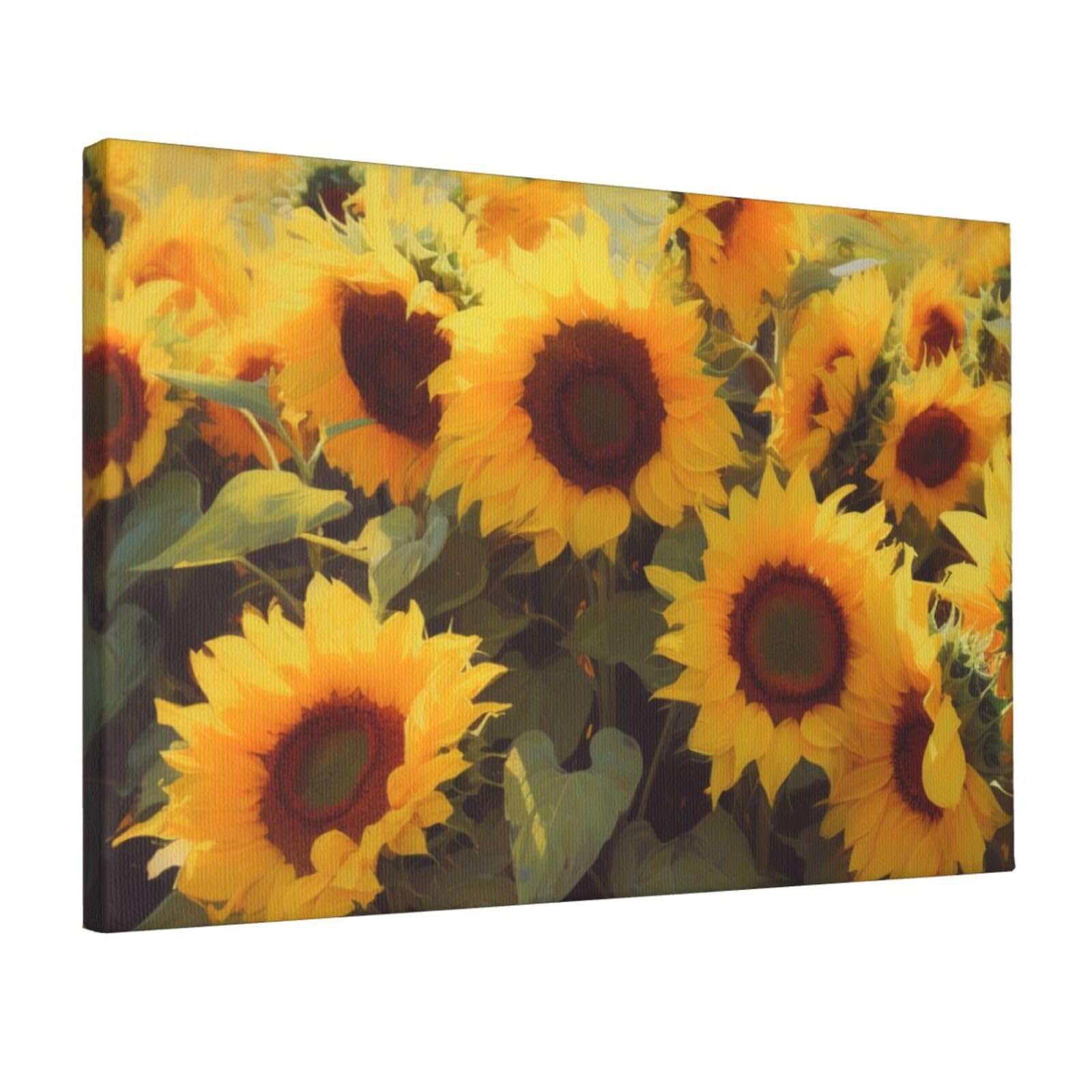 YKLJG Sunflowers art Printed Wall Art Canvas Prints 45x30 CM Wooden Framed Picture Painting Artwork for Bedroom Kitchen Home Office Decor