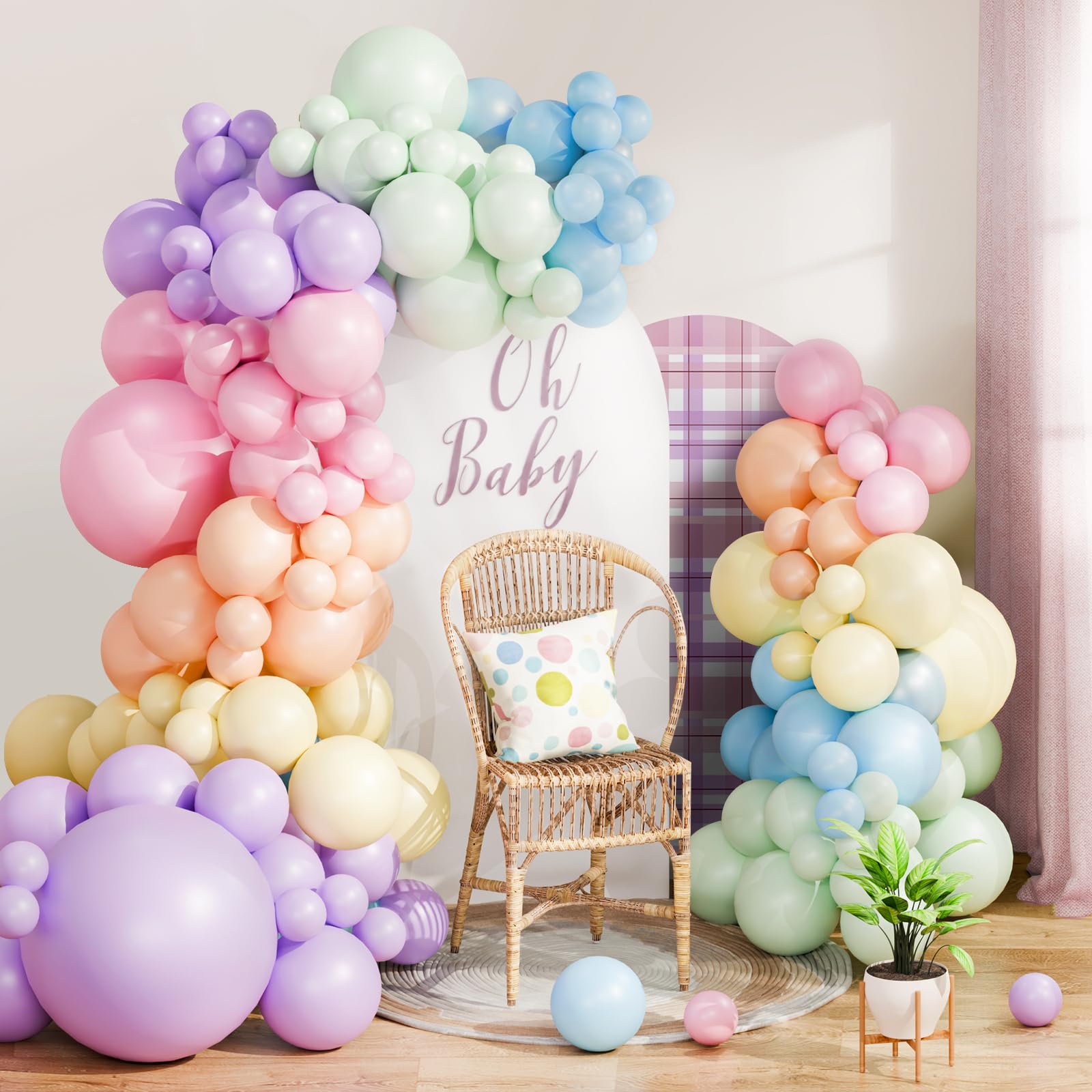 Pastel Balloon Arch Kit, 115pcs Pastel Multicolour Rainbow Balloon Arch Kit, Macaron Rainbow Balloos Garland for Birthday Party Decorations, Baby Shower, Gender Reveal, Graduation Prom, Fairy Party