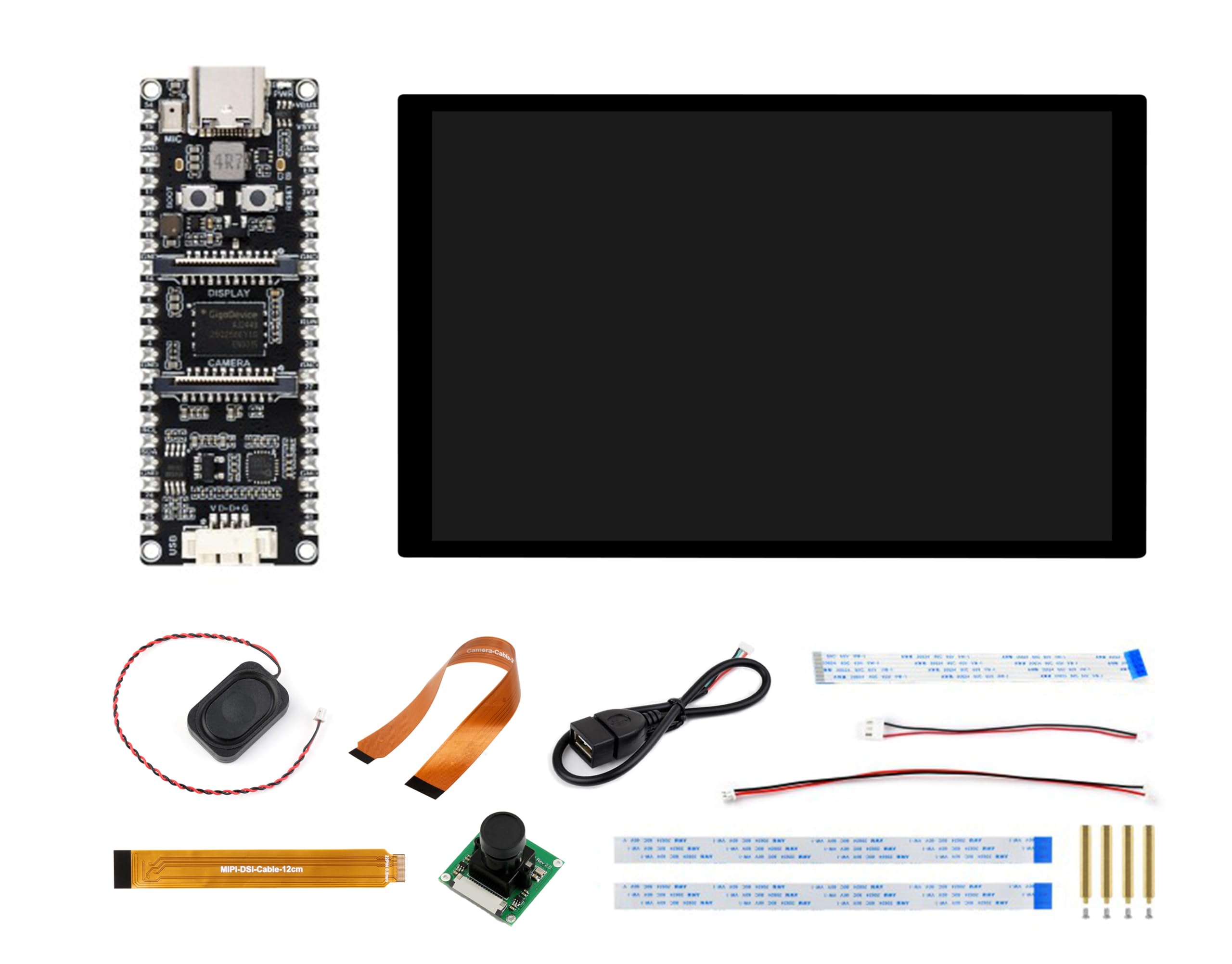 ESP32-P4-Pico Development Board, Based On ESP32-P4, Rich Human-Machine Interfaces-Display/Camera Interface, Speaker Header,etc. Bundle with Board, Camera, Speaker, DSI 10.1inch DSI Touch LCD-12 Items