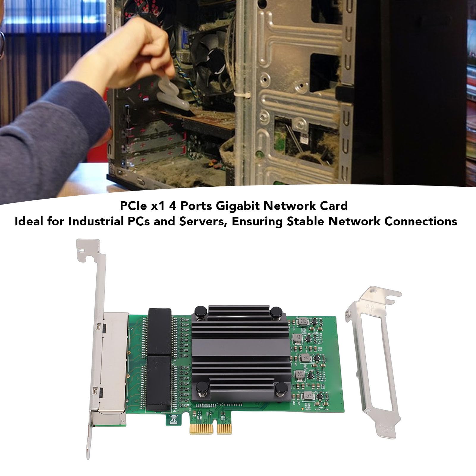 GOWENIC Scheda di Rete PCIe X1 a 4 Porte, 4 Porte RJ45, NIC di Livello Server, Scheda Offload IP, con Interfaccia di Rete Multipla, per PC Industriali