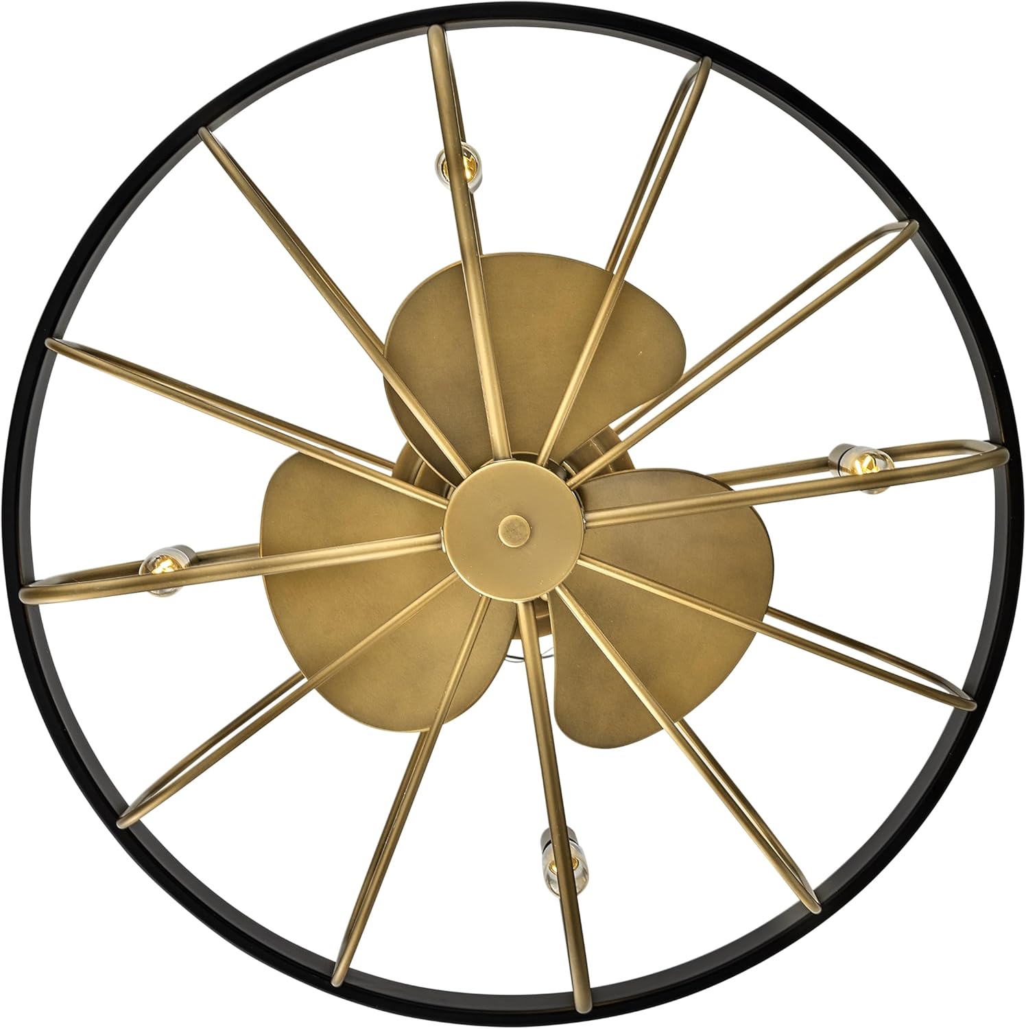 Hinkley Eli 22" LED Indoor Smart Fandelier, Semi-Flush Fixture, Vintage Industrial Style, 12" blade sweep, Heritage Brass and Matte Black