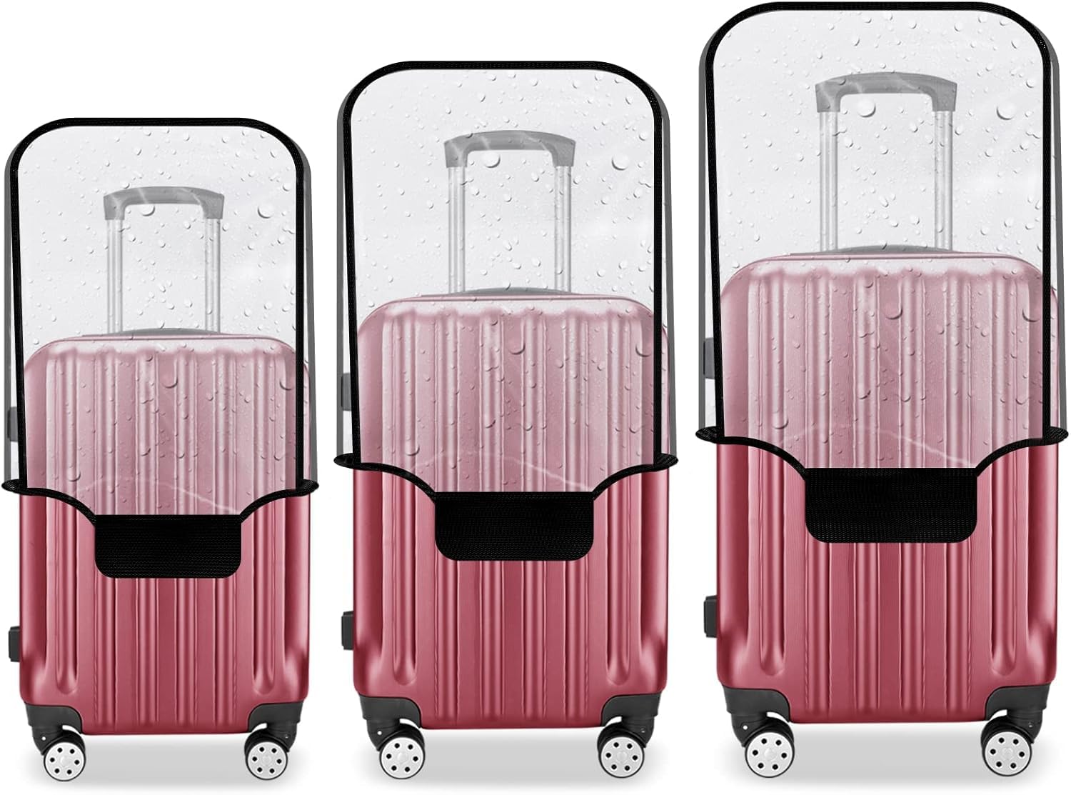 Fambal Set of 3 Suitcase Cover Water-Dustproof Luggage-Trolley Bag Protector Zippered Clear PVC (28 inch, 24 inch, 20inch) Small-Medium-Large : Measure Suitcase Height Excluding Wheels
