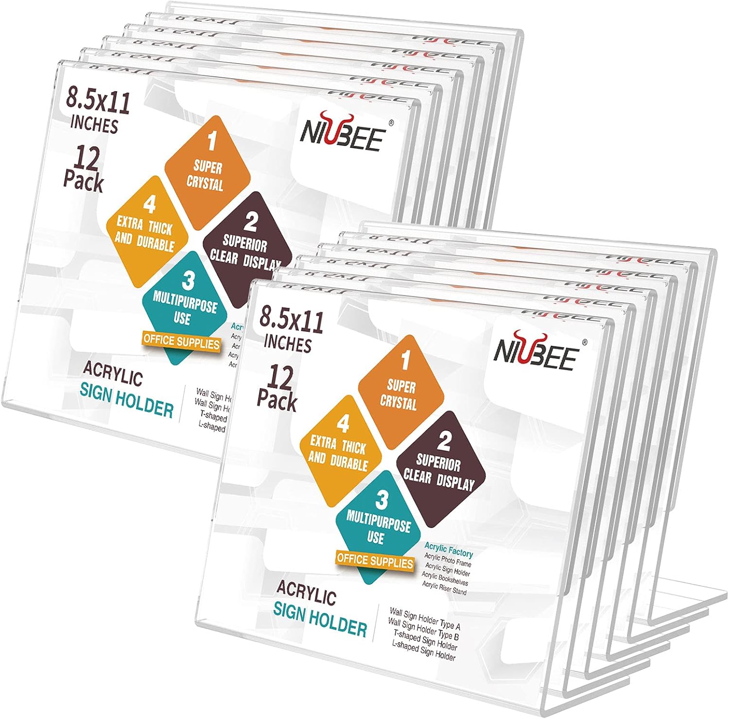 NIUBEE 12-pack Acrylic Sign Holders 8.5x11 landscape