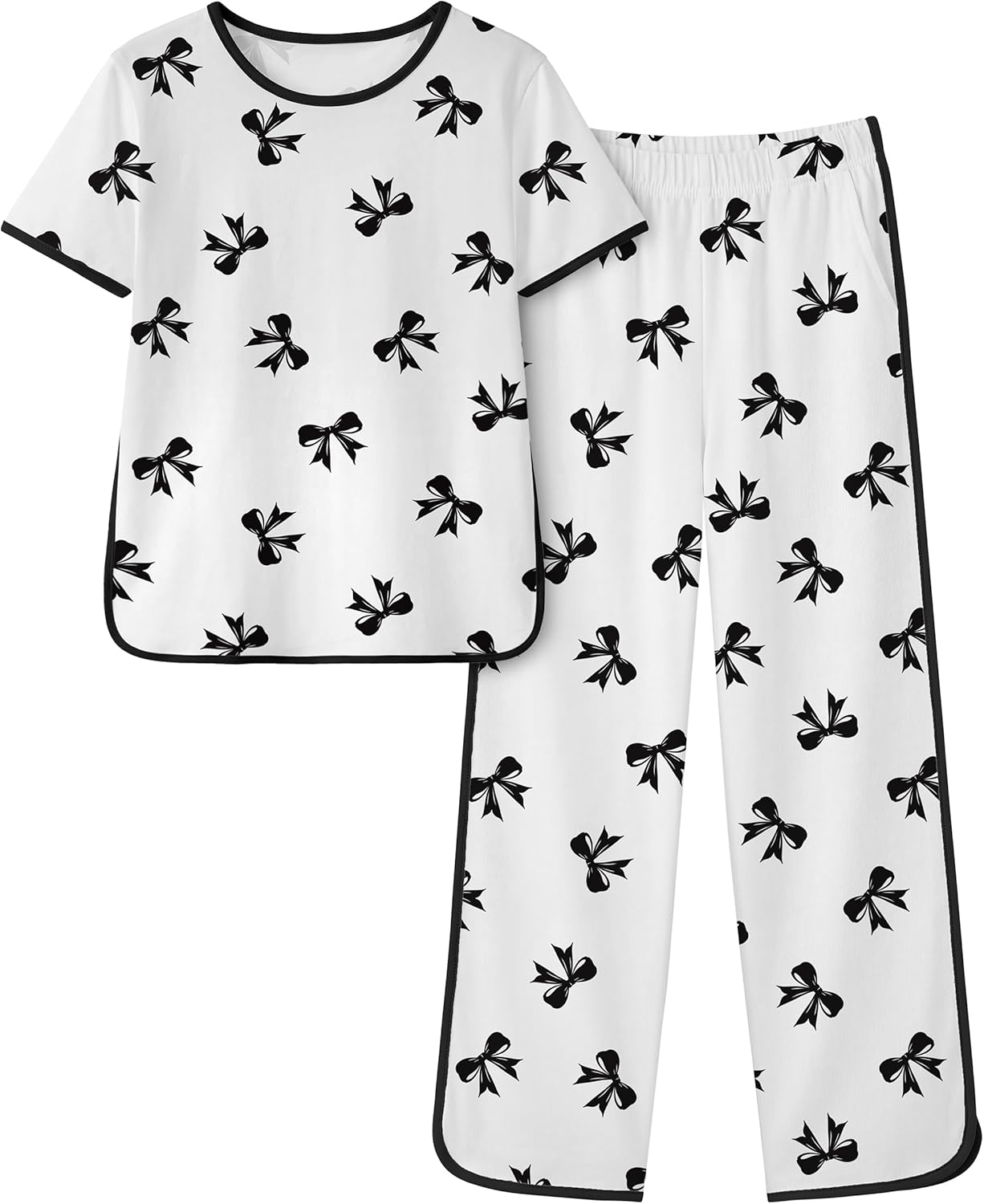 Yoofoss Girls Pajamas Organic Cotton Loose Fit Kids Pjs 2 Piece Sleepwear Short Sleeves & Long Pants Girls Clothes