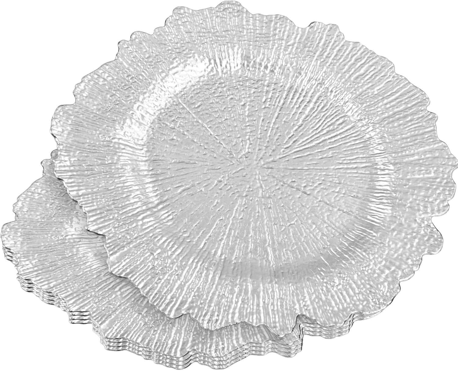 50 Pcs Silver Charger Plates 13" Round Charger Plates Bulk Reef Chargers for Dinner Plate Decorative Silver Plastic Chargers Plate for Wedding Party Event Baby Bridal Shower Dinner Table Decoration