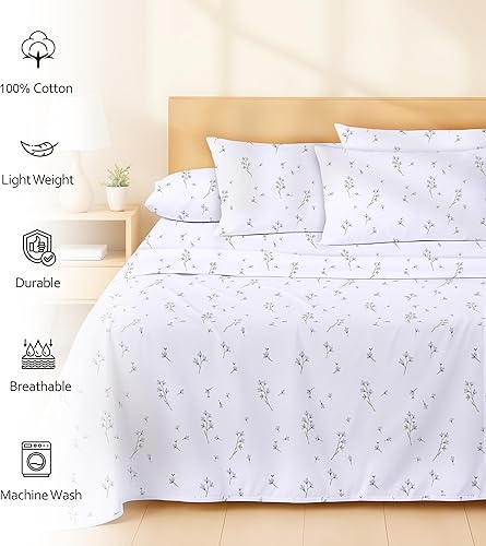 Miniatura 2 de RUVANTI Juego de 6 sábanas de algodón - Sábanas de cama de percal crujiente de algodón 100% natural suave, ligero y transpirable, juego de sábanas