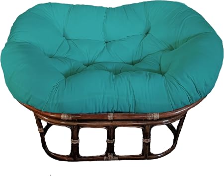 Double Papasan Chair with Cushion in Twill Fabric Aqua Blue
