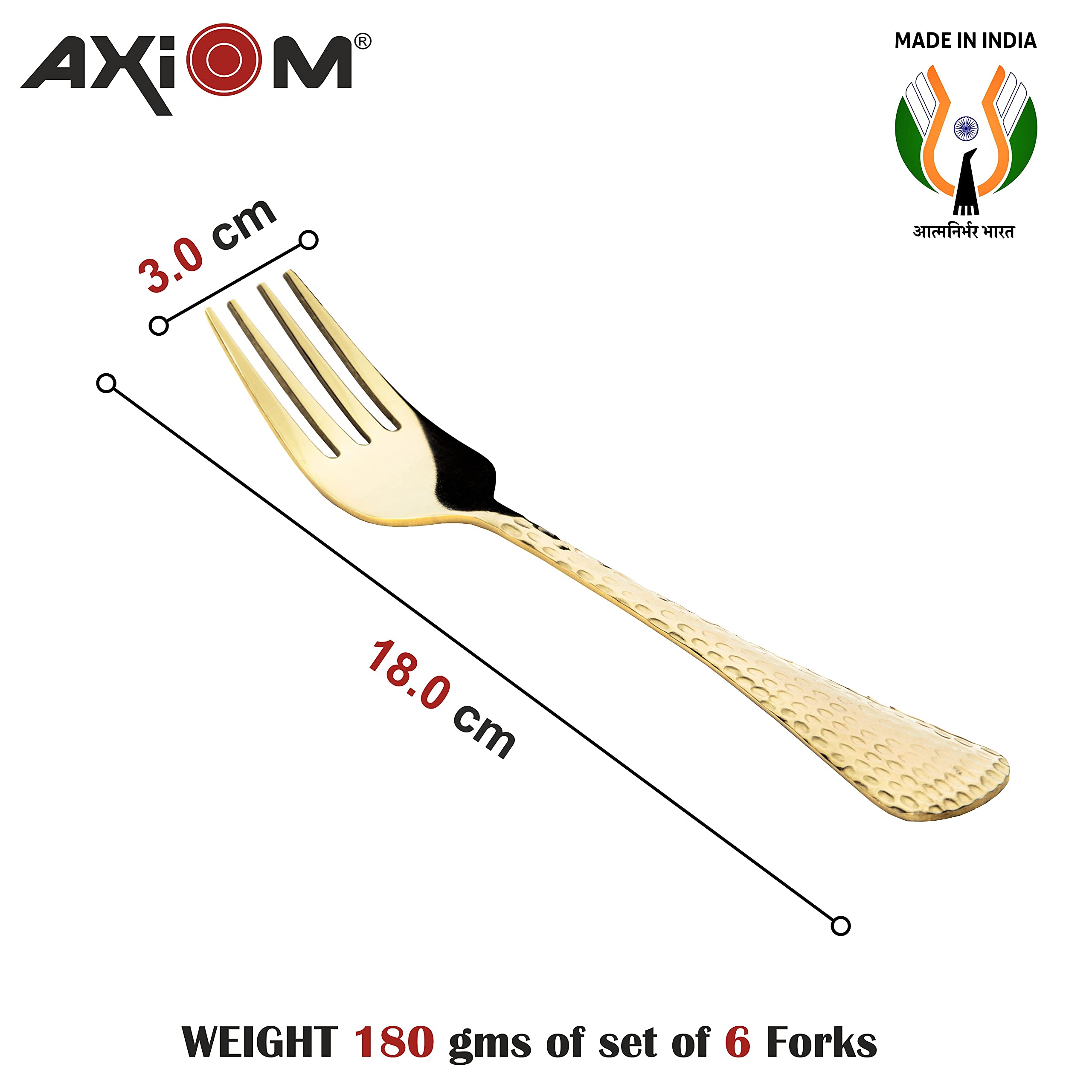 AXIOM Golden Fork Stainless Steel Cutlery Set. 6 Pieces Premium Silverware Forks with Champagne Gold Colour Plating - Image 5 thumbnail
