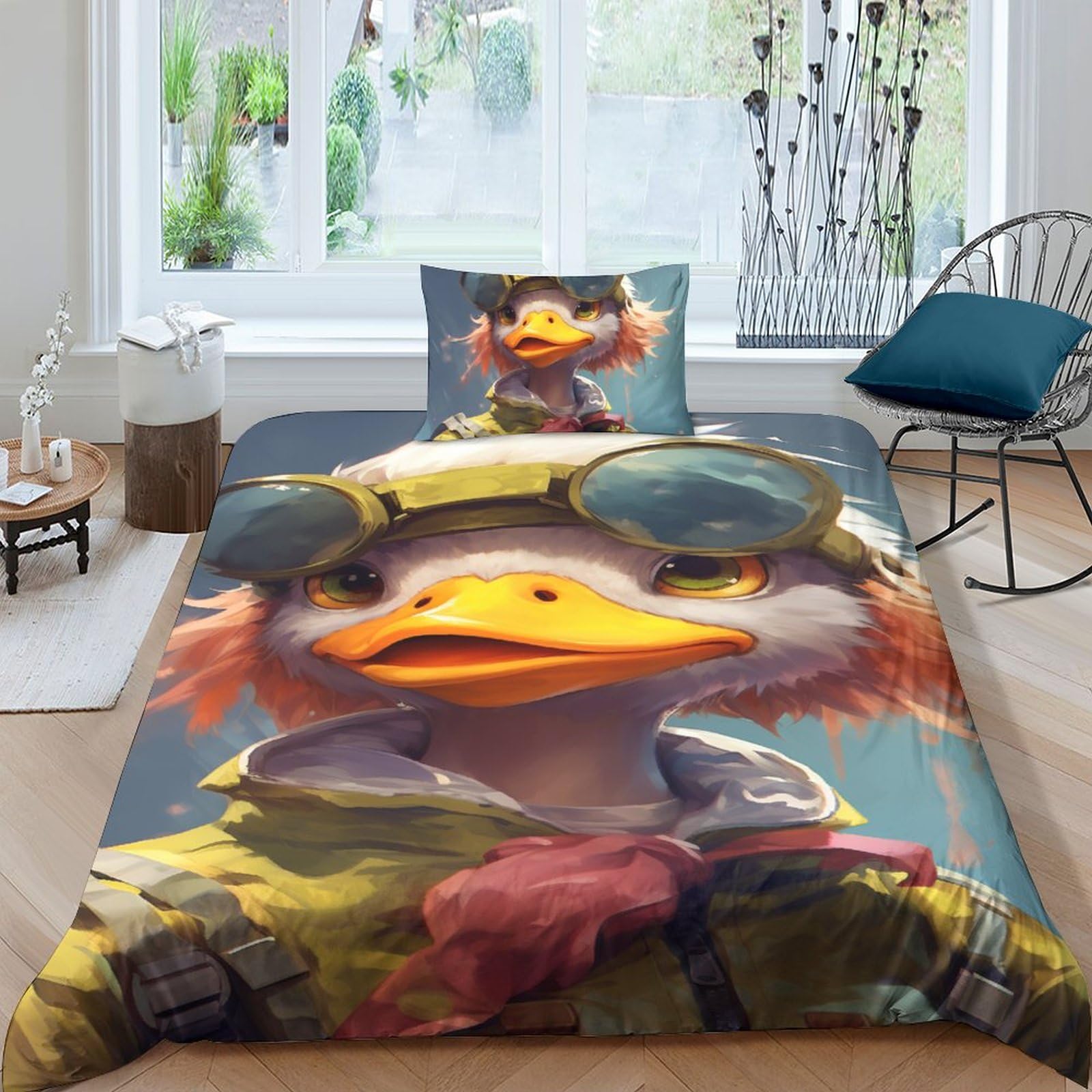 Ensemble de literie 3 pièces avec couvre-lit imprimé 3D canard pour lit enfant