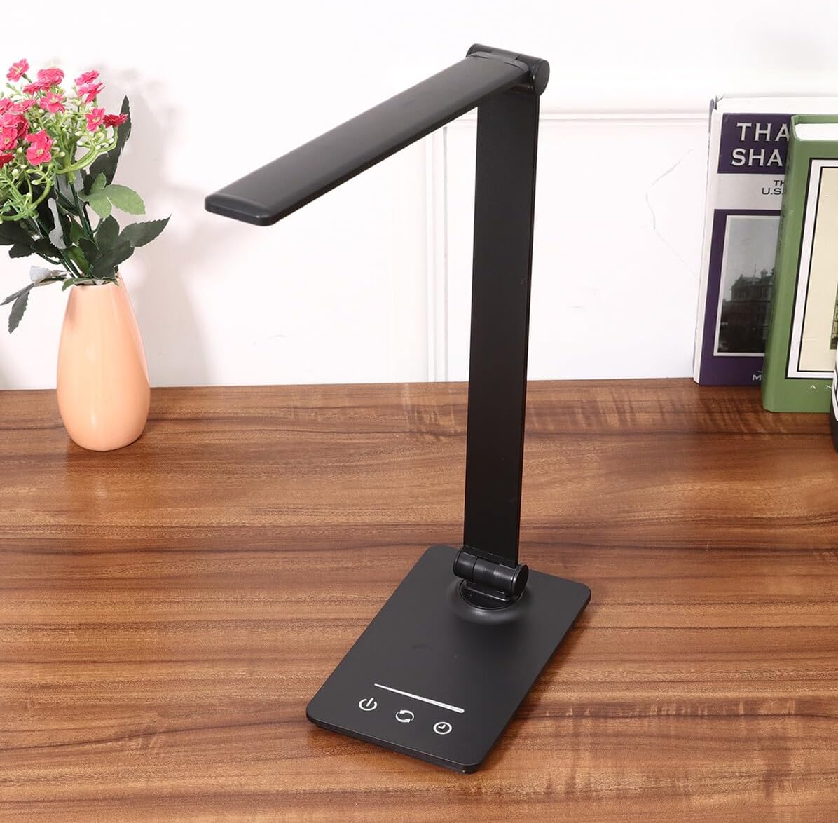 PartyKindom Rechargeable LED Eye Protection Desk Lamp with Five Dimming Modes Touch Control Foldable Design USB Charging Flexible Positioning for Home Office Reading Black