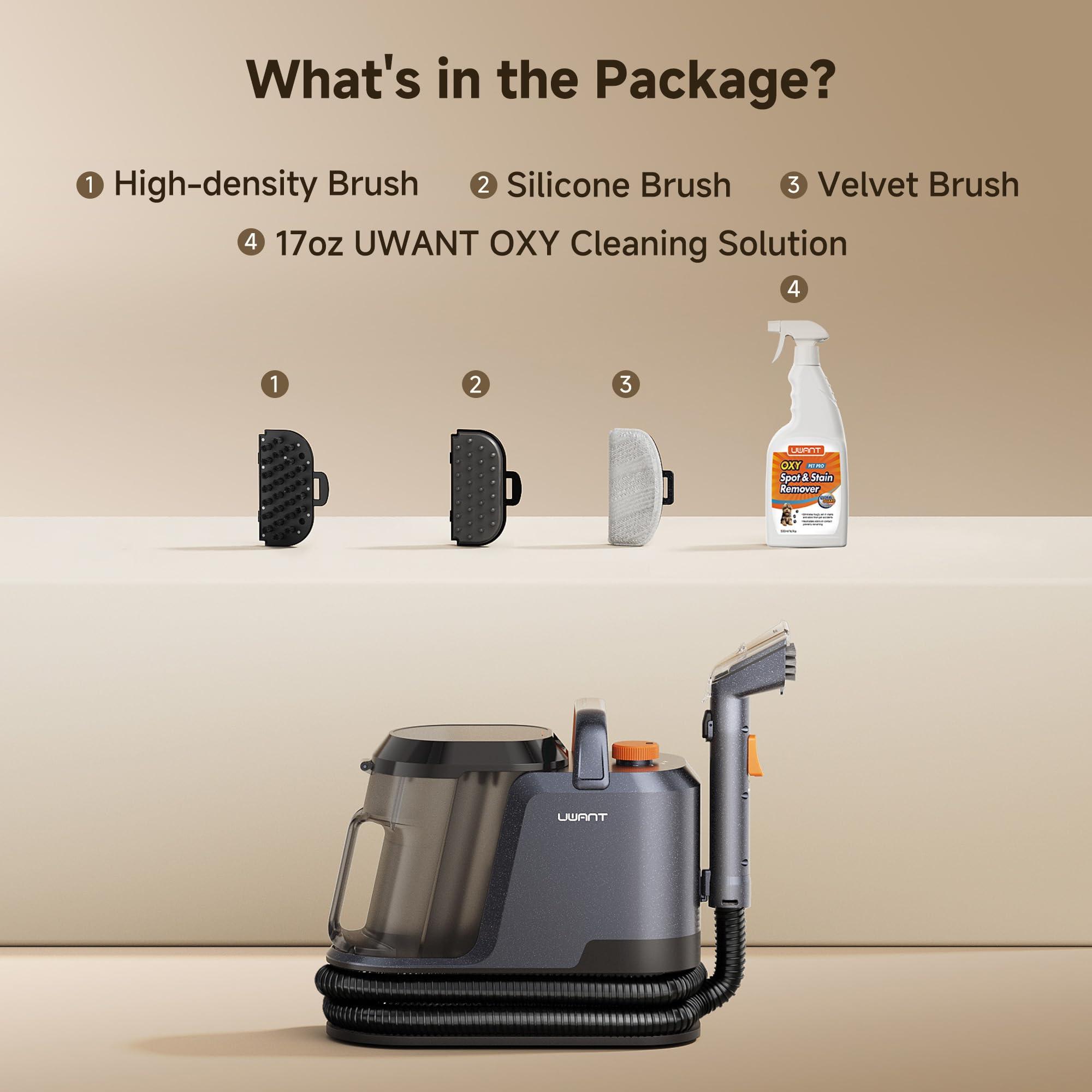 uwant Portable Carpet and Upholstery for Deep Cleaner, 18Kpa Carpet Cleaner Machine for Cars, Pets with Pet Pro Solution and Self Cleaning Set of 1 for Spot, Rug, Couch