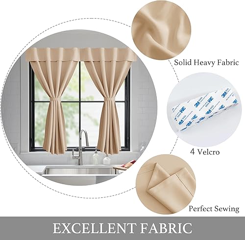 Vista 45 de NICETOWN Cortinas opacas cortas negras para puerta francesa, puerta lateral, cortinas portátiles ajustables con aislamiento térmico para cocina Negro