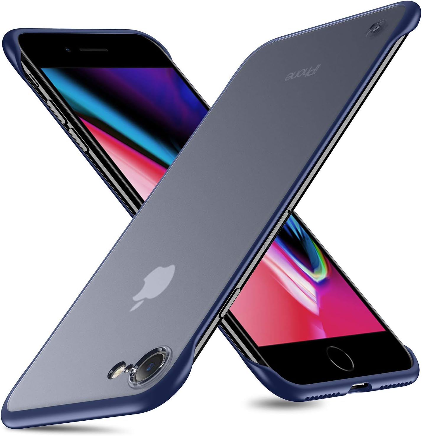 MSVII Frameless Case for iPhone 7 iPhone 8 Ultra Slim Translucent Matte Finish with TPU Protective Bumper Cover Case for iPhone 7 iPhone 8 4.7 inch Blue