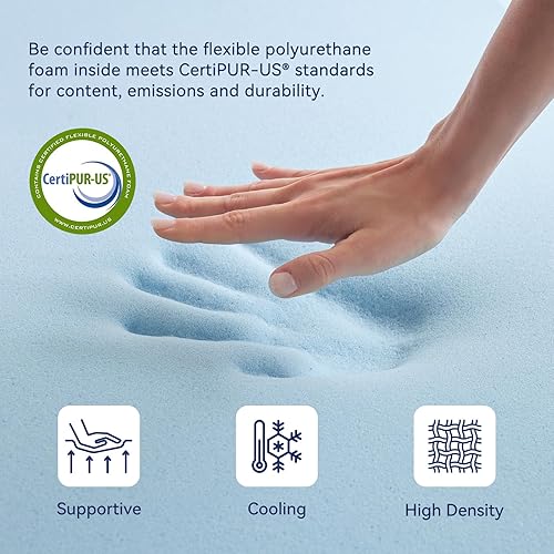 Miniatura 4 de Cubrecolchón de espuma viscoelástica de doble capa de 2 pulgadas, tamaño King, espuma viscoelástica de gel refrescante de 1.5 pulgadas y fibras de