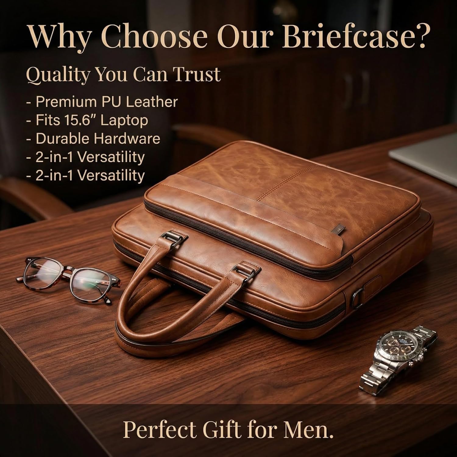 Vintage Leather Laptop Briefcase, 16 Inch Messenger Bag, Crossbody Shoulder Computer Satchel for Men Office Computer Bag - Image 5