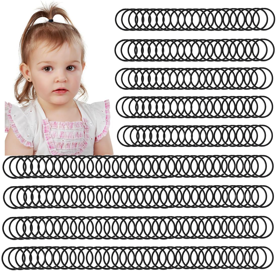 300 Stück Haargummis, keine Beschädigung, kleines Haar, elastisch, schwarz, Pferdeschwanz-Halter, Kleinkinder, nahtlose Haarbänder für Kinder und Mädchen