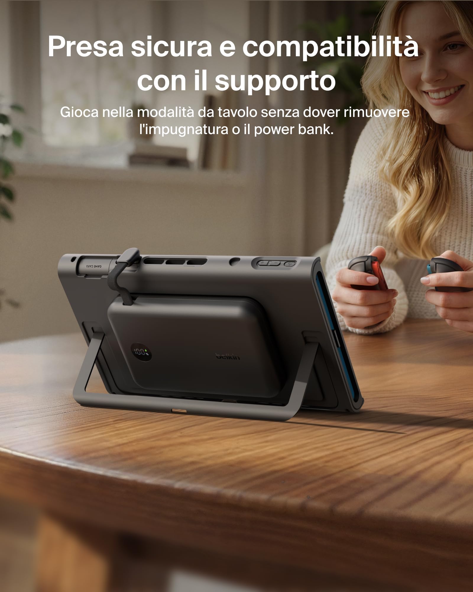 Belkin Gaming Impugnatura Ricarica Nintendo Switch 2, Power bank 10K, Nero | Caricatore Portatile 10000mAh, 30W, Caricatore Magnetico, Compatibilità Supporto, Maniglia Antiscivolo Ergonomica, Display