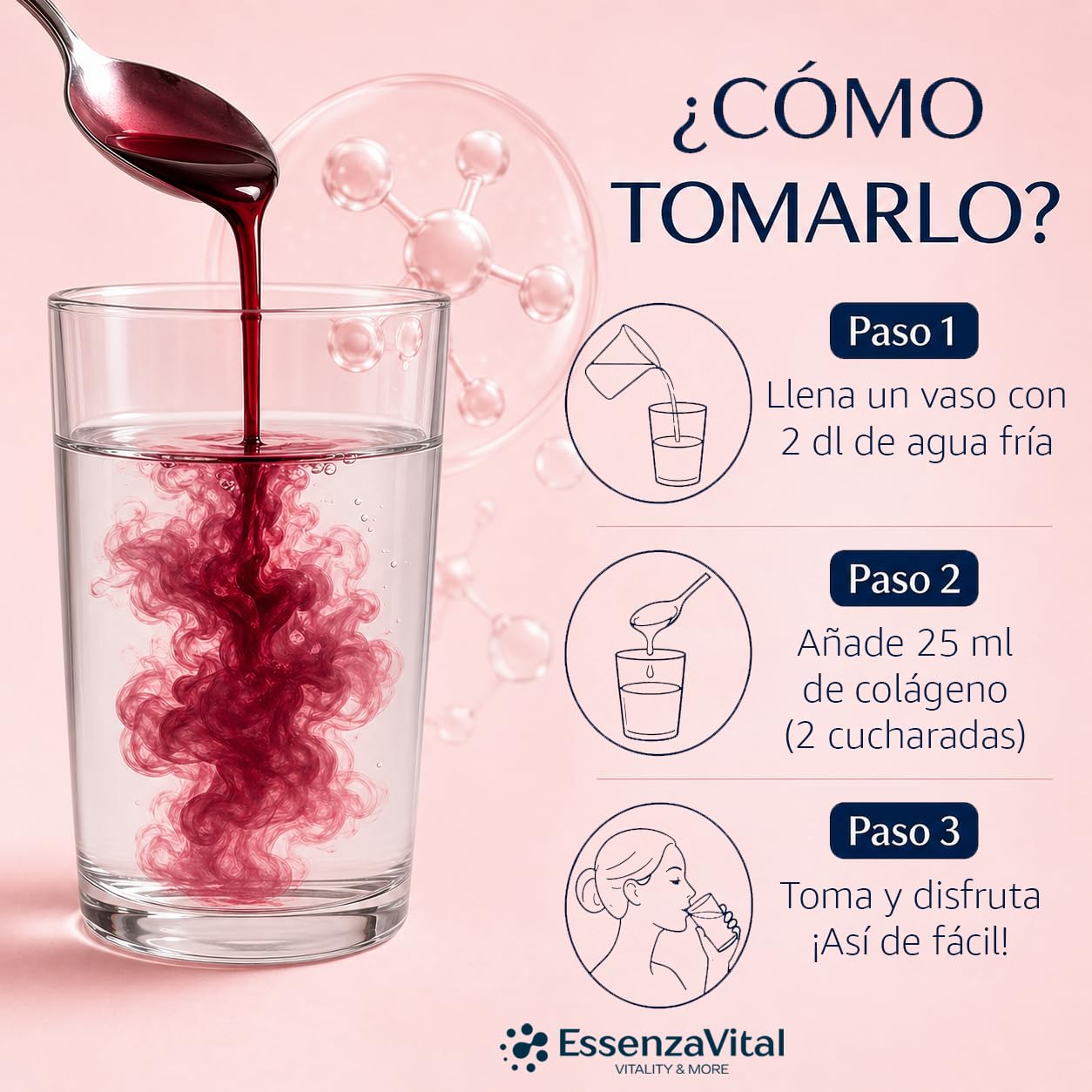 Colágeno Hidrolizado Líquido 13.000mg con NAD+ y Ácido Hialurónico para Mujeres - Bebible 13g por Dosis - Piel, Cabello y Uñas - Sabor Frambuesa-Limón - EssenzaVital Suplemento de Belleza 500ml (1Mes)