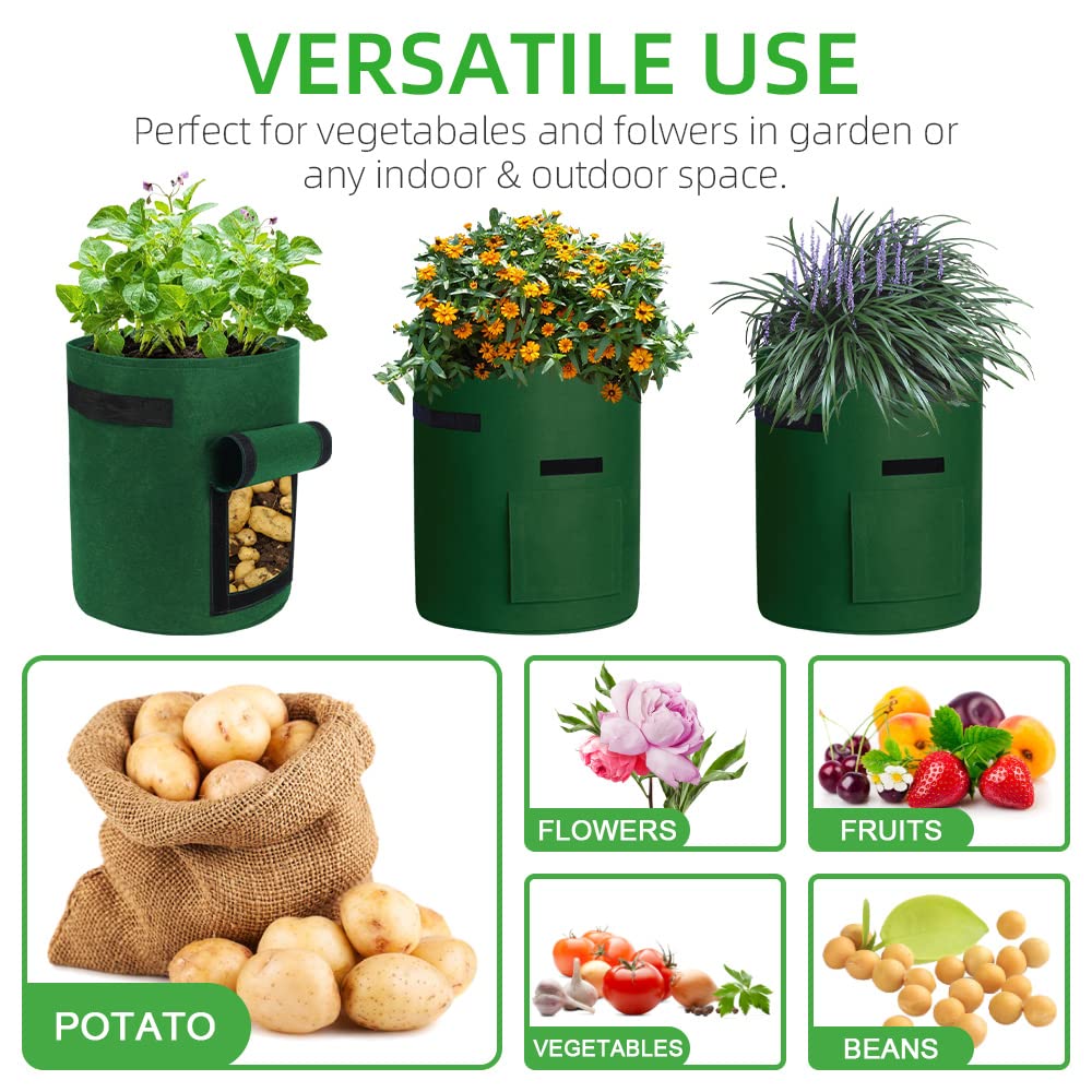 LITLANDSTAR Lot de 8 sacs de culture de pommes de terre de 37 litres robustes en tissu non tissé épais avec fenêtre et poignées, sac de plantation de jardin pour extérieur et intérieur, multicolore