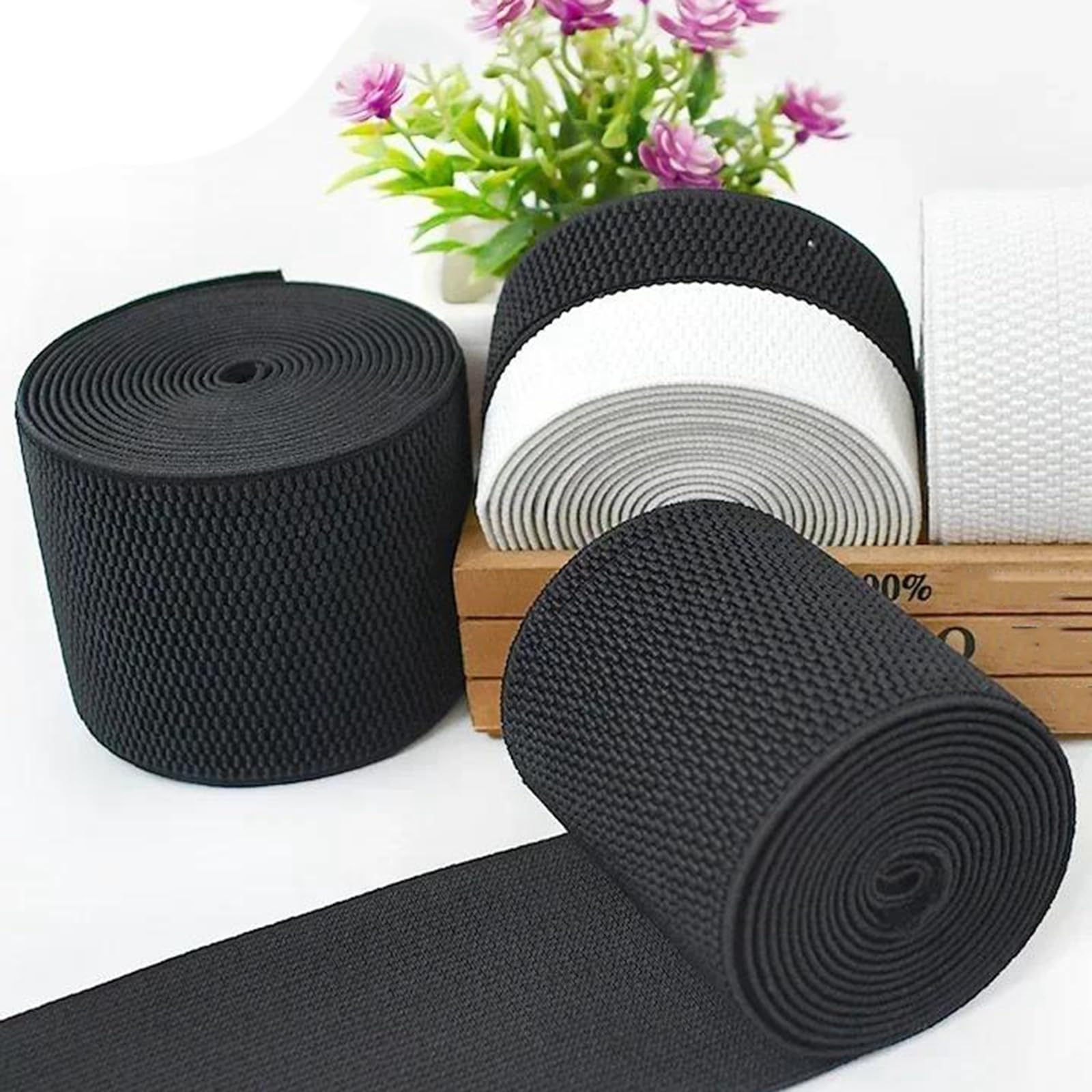 Bandas elásticas Banda elástica Ancha y Plana 4 Metros (2,5-10 cm) de Cinta de Goma for Coser Ropa, Cinturilla, Falda, cinturón, Accesorios de Ropa, Color Negro, 100 mm(Schwarz,60mm)