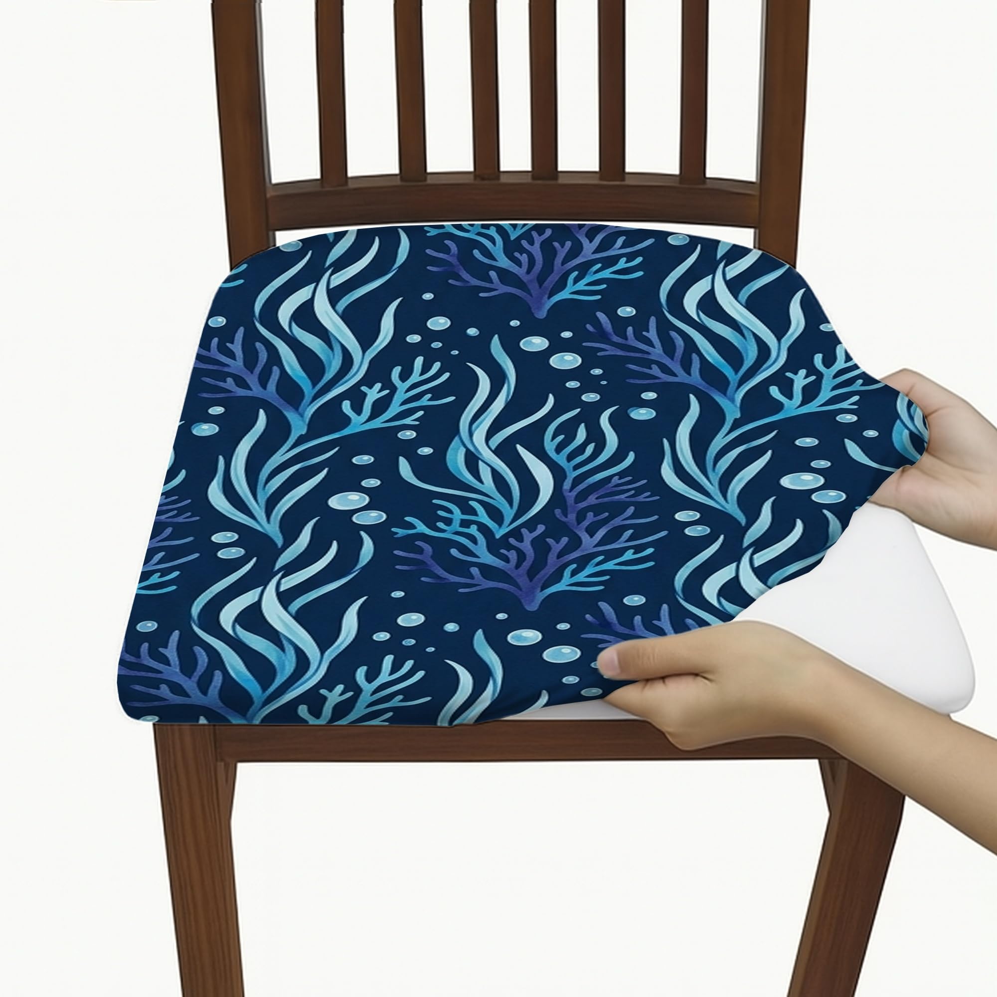 Housse de chaise algues marines en élasthanne : lot de 6 protections lavables pour salle à manger