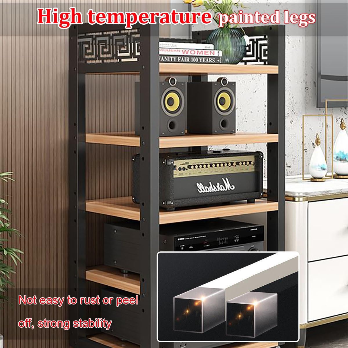3/4/5 Nivele Estanteria Audio HiFi, Mueble Equipo HiFi Estéreo Supports, Soporte HiFi Para Sala De Estar Estudio De Grabación, Con Deflector Hueco Para Equipo De Audio Y Vídeo Amplificador Gabinete(Bl