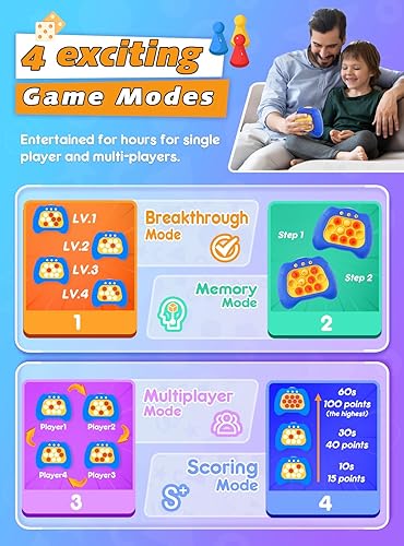 Miniatura 3 de Juguete antiestrés de burbujas iluminadas, consola electrónica de juegos de empuje rápido, regalos de cumpleaños para niños y niñas de 6, 7, 8, 9,