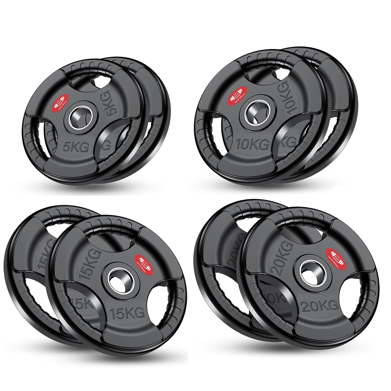 FK Sports Olympic Weight Plates with Rubber Finish Cast Iron Core, Tri-Grip Design, 2" Opening, Barbell Weight Set for Home & Gym Strength Training – 2.5kg, 5kg, 15kg, 20kg, 25kg Pairs