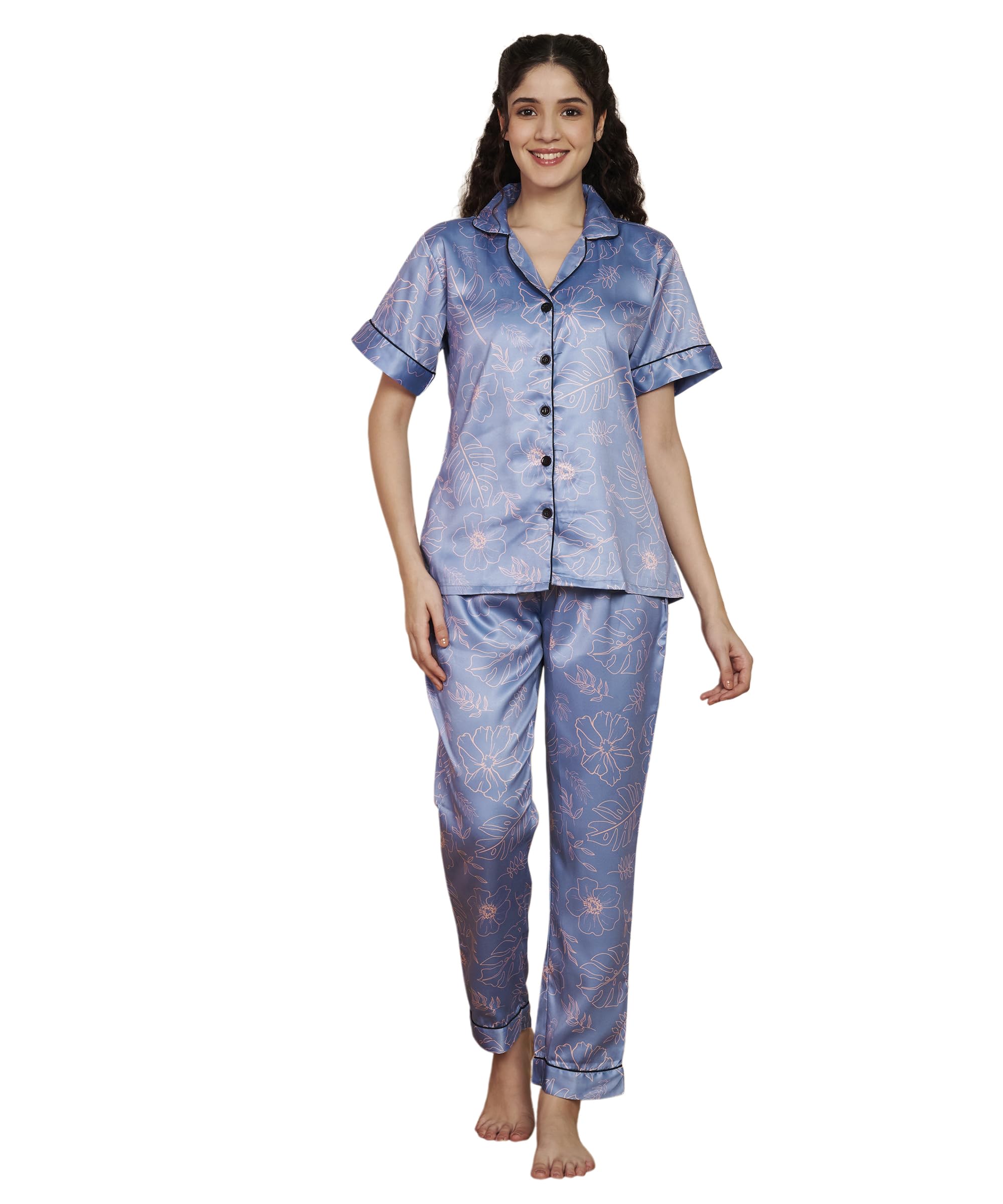 fbella Women?s Satin Night Suit | Stylish Printed Sleepwear Set-picture-10