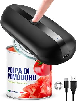 Electric Can Opener, Automatic Hands-Free Can Opener with Smooth Edge, One-Touch Operation USB Rechargeable, for Seniors, Arthritis Sufferers, Kitchen and Camping Use, Replaceable Blade Black