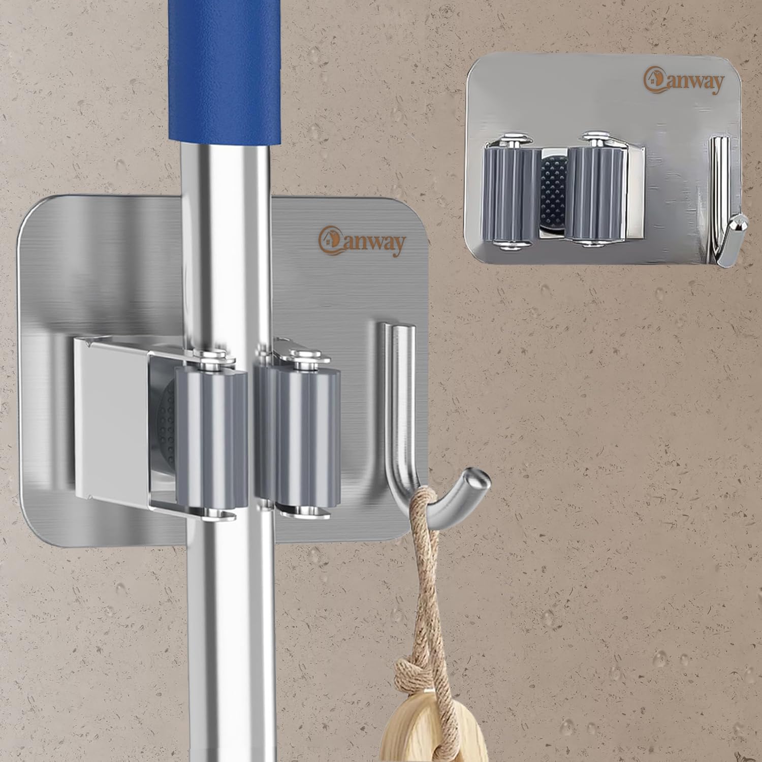 CANWAY® Wall Mounted Self Adhesive 3 Pcs Stainless Steel 1 Rack with 1 Hook Heavy Duty Broom and Mop and Wiper Stick Holder for Home, Kitchen, Garden & Laundary (Silver) (B0BWJ9X2NN) Amazon Price History, Amazon Price Tracker