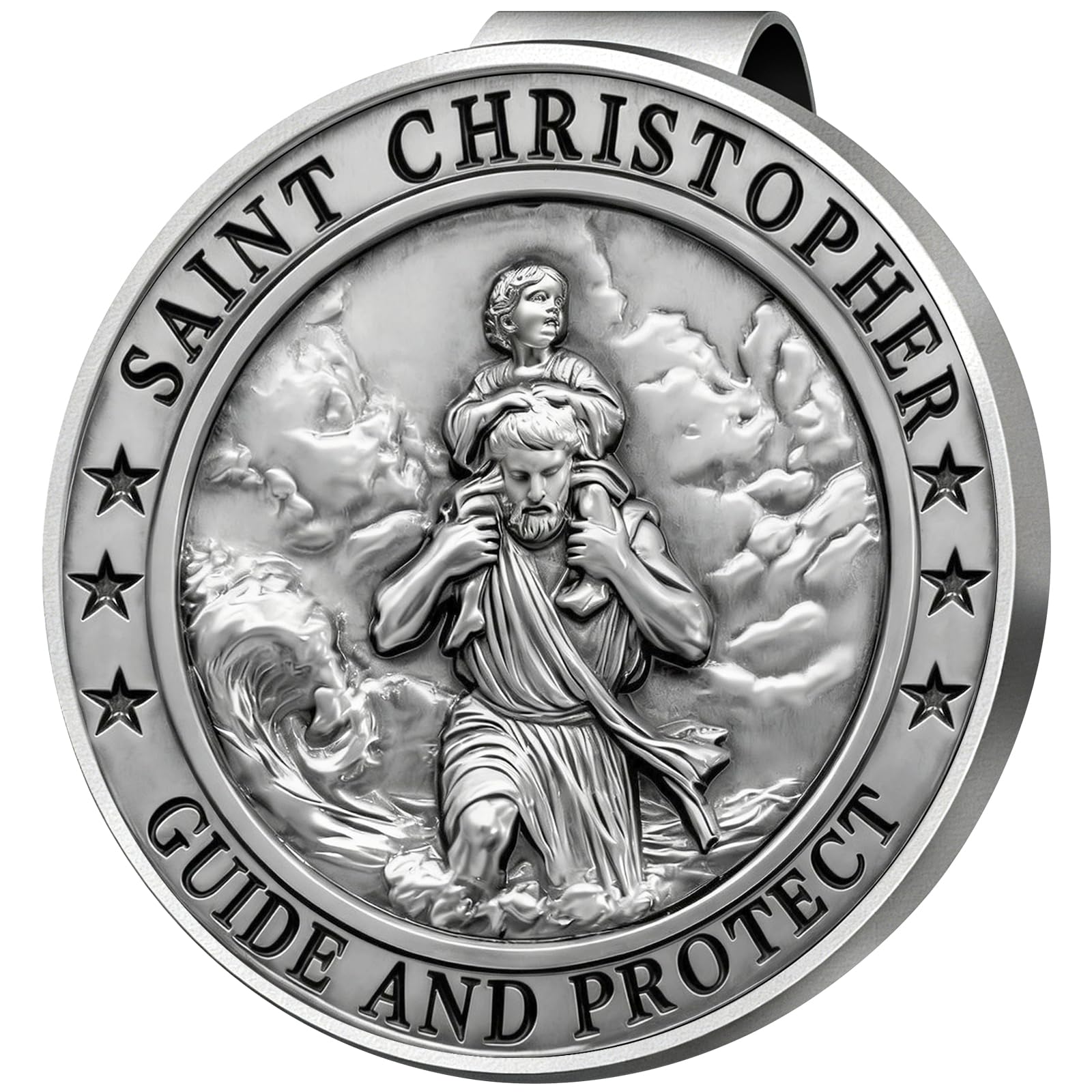 Saint Christopher Medal for Car Metal St Christopher Car Visor Clip Gifts for Catholic Men Talisman for Safety