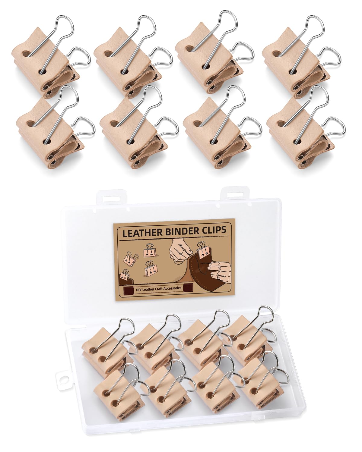 FOUSNOW 0.98 Inch Leather Binder Clips, 8 Pcs Binder Clips, Solid Color Protective Clips Accessories for Office, Home, Leather Fixing Craft (25mm)