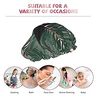 Vista 9 de Gorro de ducha con estampado de hojas de palmera verde rosa para mujer, gorro de baño impermeable reutilizable de doble capa, gorro de ducha
