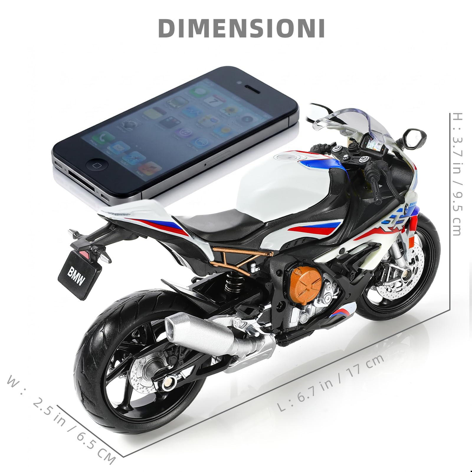 1:12 Modello Moto Giocattolo S1000RR in Metallo Pressofuso Con Moto in Plastica Senza Necessità di Montaggio Mini Moto Finita Regalo per Adulti (Bianco)