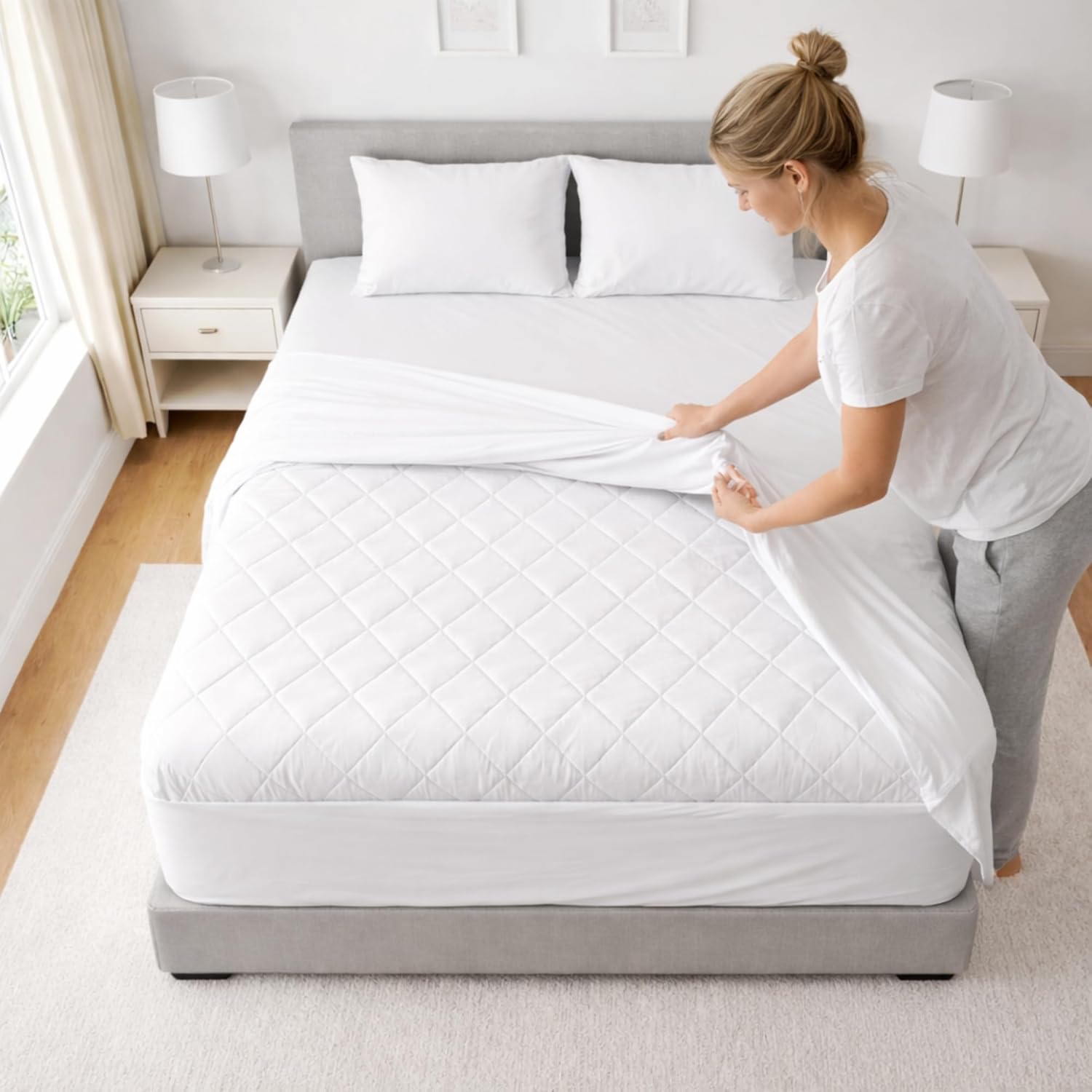 Continental Bedding Harmony Collection Quilted Mattress Pad 100% Cotton Top High GSM Fill Deep Pocket Up to 18 Inch Breathable Hotel Quality Fitted Mattress Cover, Full XL